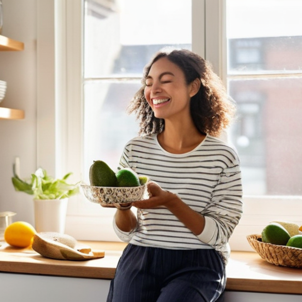 양식과 관련된 건강 상식 - **Mindful Morning Ritual with Healthy Food:**
    A serene, brightly lit kitchen in a modern, cozy a...