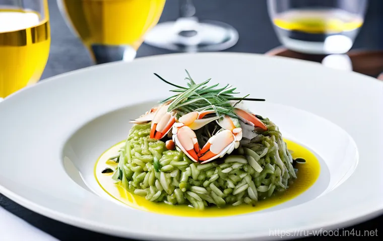 리조또 전문점 추천 - A visually striking black risotto, glistening with cuttlefish ink, elegantly presented with seared s...