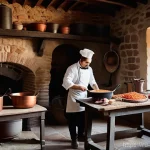 볼로냐 소스의 유래 - **"A rustic 18th-century Italian kitchen scene, with a focused chef in traditional period attire met...