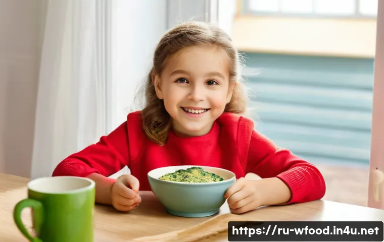 아이들을 위한 양식 요리 - A joyful 5-year-old Russian girl with light brown hair, wearing a comfortable, colorful long-sleeve ...