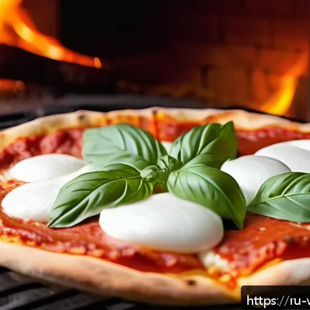 정통 나폴리 피자와 뉴욕 피자의 차이 - A close-up of a traditional Neapolitan pizza being baked in a rustic wood-fired oven at approximatel...