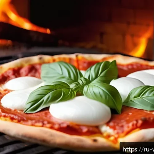 Home 17 정통 나폴리 피자와 뉴욕 피자의 차이 - A close-up of a traditional Neapolitan pizza being baked in a rustic wood-fired oven at approximatel...